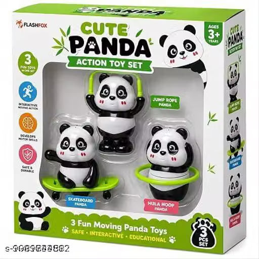 Cute Panda Action Toy Set – 3-Piece Moving Toy Collection